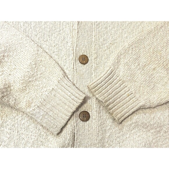 Vintage Greek Cotton Fisherman Cardigan XL Slouchy Cream Textured Knit 90s - Picture 7 of 12
